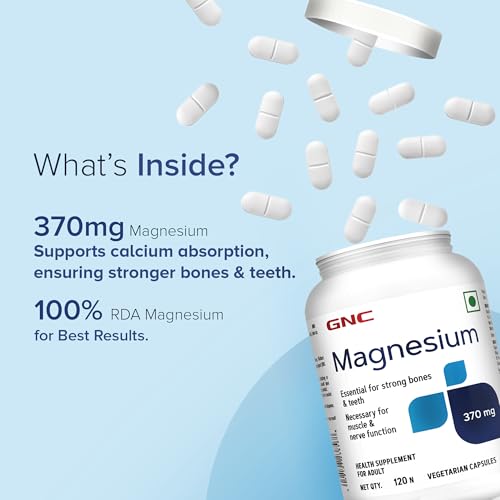 Image of GNC Magnesium 370mg | 120 Veg Capsules | For Bone Strength, Muscle & Nerve Function, Stress Relief, Improved Sleep, Mood Elevation, Essential Mineral for Calcium Absorption & Cell Function