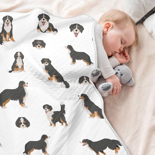 Image of vvfelixl Baby Bernese Mountain Dog Cotton Blanket - Lightweight Swaddle Blanket for Infants, Toddler, Boys, Girls - 30 inch X 40 inch, Puppy