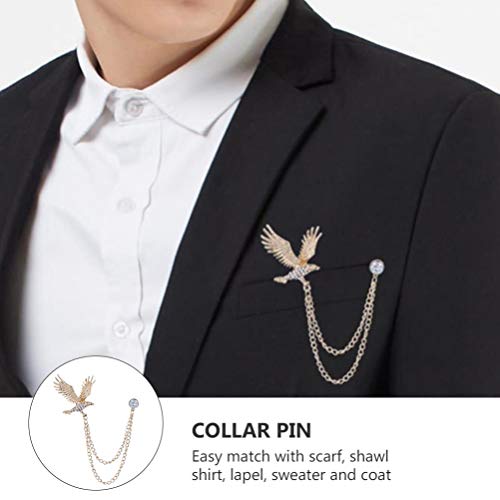SOIMISS 2Pcs Águia Broche Pin Lapel Emblema Pendurado Cadeia Liga Colar de Cristal Borla Ouro Prata