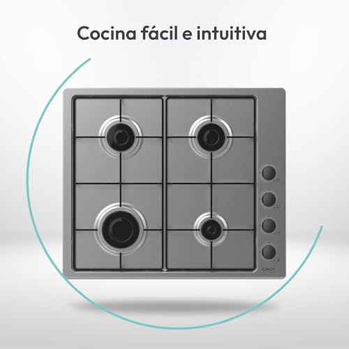 Miniatura 6 de Candy Idea CHW6LBX/4U2, Placa de Gas, 4 Fuegos, 60CM, Gas Natural Adaptable a Gas Butano, 7,2KW de Potencia, Mandos Independientes Laterales, 2 Rejillas, Sistema de Seguridad en Llama, Inox