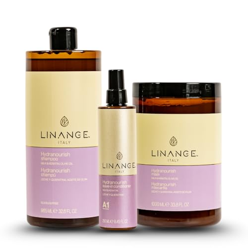 Linange Milk & Keratin Set: 33.8 Oz Shampoo, 33.8 Oz Mask, 8.45 Oz Leave-in Conditioner Spray (Free Starry Sexy Kiss Lip Plumping)
