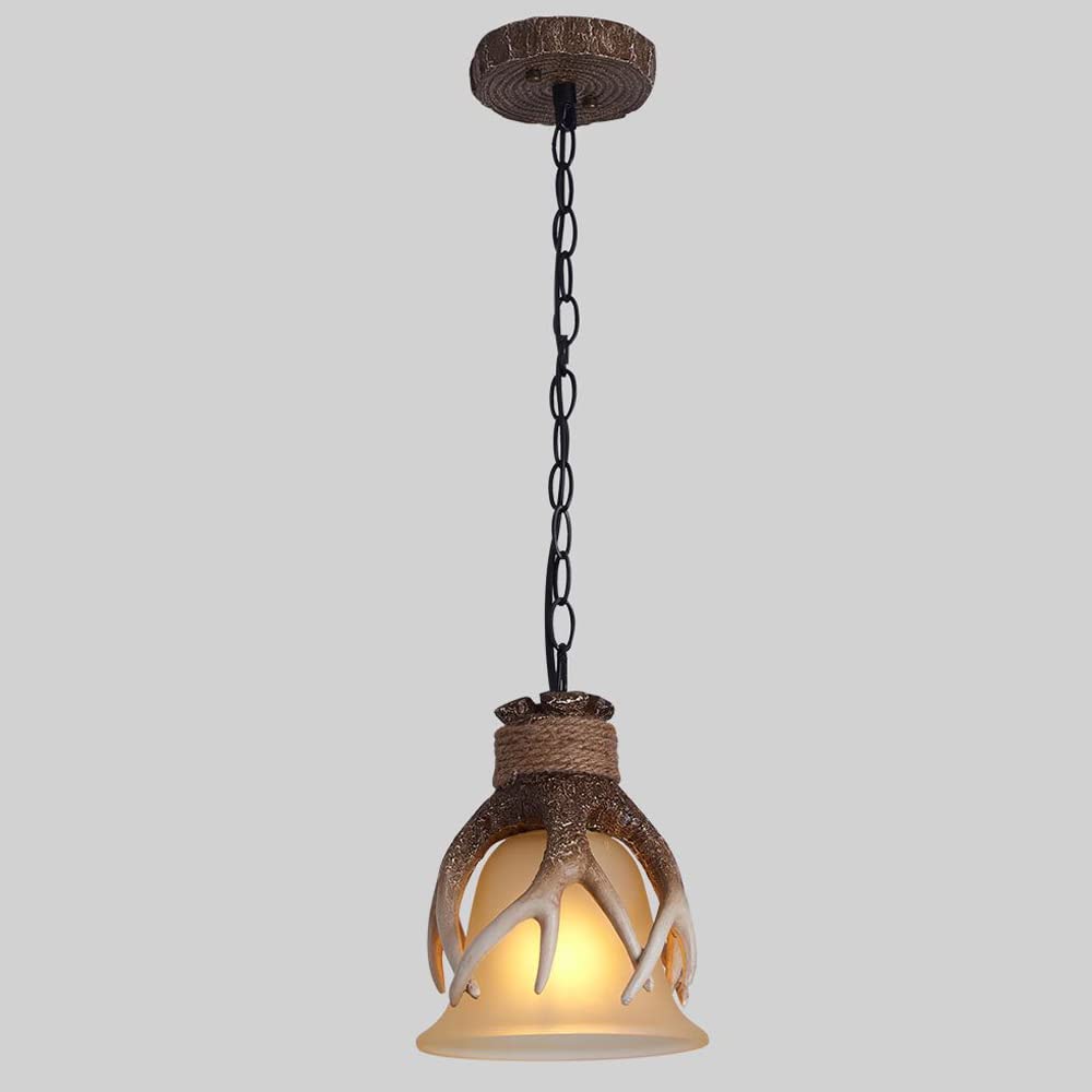 FYZDLAOR Glass Pendant Light,Antler Pendant Light Farmhouse Pendant Hanging Light Fixture for Kitchen Island Dining Room Bathroom Light Small Antler Hanging Light（E27）