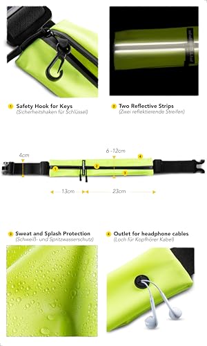 Image of Fitgriff Running Belt for Phone, Waist Bag for Running, Sports Fitness Bum-Bag (Waterproof) - for Women and Men (25 inch - 43 inch Waist Size, Neon Yellow)