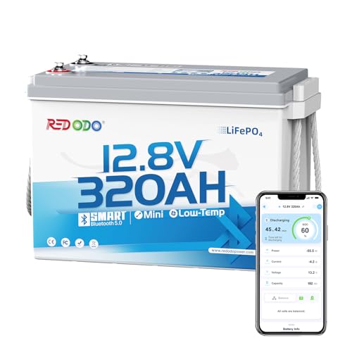 Redodo 12V 320Ah Mini Bluetooth LiFePO4 Battery, 200A BMS, Low-Temp Cutoff, 4.096kWh Lithium Iron Phosphate Battery, 15000 Deep Cycles, Best for RV, Camp, Marine, Solar Home