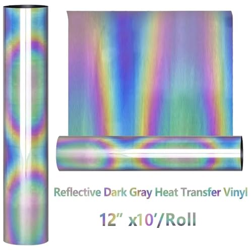 Image of HTVVETUR Reflective Rainbow HTV Heat Transfer Vinyl Roll 12 Inch by 10 Feet Iron on DIY for T-Shirt PU Stretch Elastic HTV Vinyl (Reflective Rainbow, 10FT)