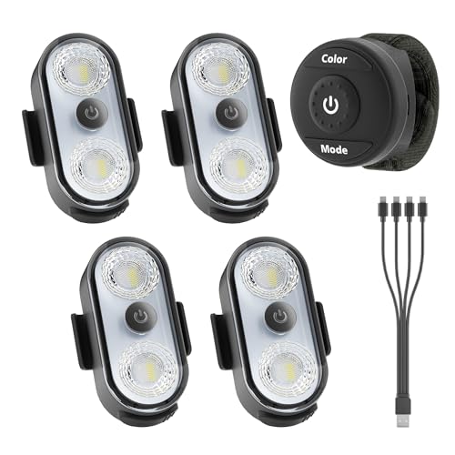2025 Wireless LED Lights for Car 4PCS- Button and Remote Control Interior Ambient Strobe Light, USB-C 120H 8 Colors IP65 Waterproof Rechargeable Underglow Light for Cars, Trucks, eBike, Motorcycle