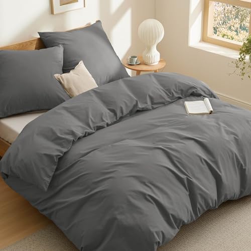 BEDSURE Ropa de cama de 220 x 240 cm, algodón gris, ropa de cama de 220 x 240 cm, funda nórdica de 3 piezas con 2 fundas de almohada de 80 x 80 cm, con certificación Öko-Tex, color antracita con
