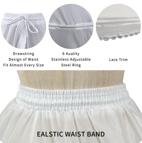 Image of Women Crinoline Petticoat 6 Hoop Skirt Full A-Line Slips Long Underskirt for Wedding Bridal Dress Ball Gown