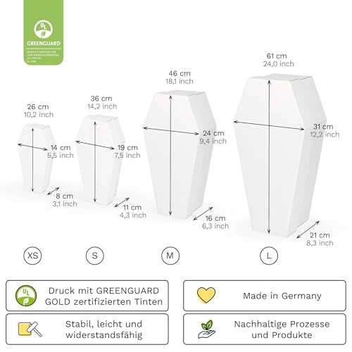 FOLDZILLA Tiersarg aus Pappe für Hunde, Katzen und Kleintiere 61 x 31 x 21 cm Pappsarg zum pietätvollen Abschied nehmen - Weiß zum Bemalen/Bekleben