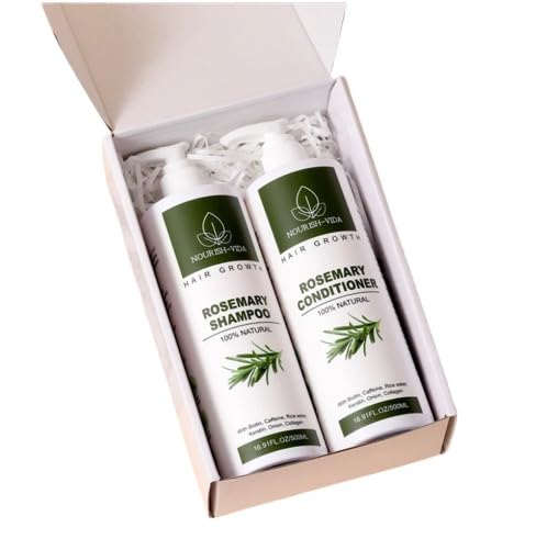 Rosemary Hair Care Kit with Shampoo & Conditioner 16.9 fl oz Each – Natural Hair Growth Formula with Biotin, Onion, Rice Water, Caffeine & Keratin for Stronger, Shinier Hair