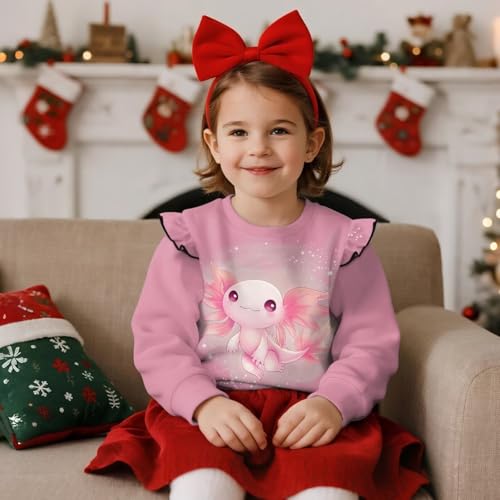 Casual Round Neck Sweatshirt for Toddler Girls 3-8 Loose Comfortable Fall Winter Sports Tops with Ruffle Sleeves3