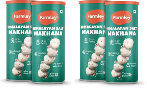 Image of Farmley Roasted and Flavoured Himalayan Salted Makhana I Namkeen & Puffed Snacks | Healthy Snack | Cholesterol & Gluten Free | Rich In Protein & Fiber | Roasted In Olive Oil - 77g Each (Pack of 4)