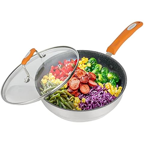 LUXGRACE 3.1QT Skillet with Glass Lid | Frying Pan with Lid & Silicone Handle for Oven, Induction, Cooking, Pizza & Grilling Cover