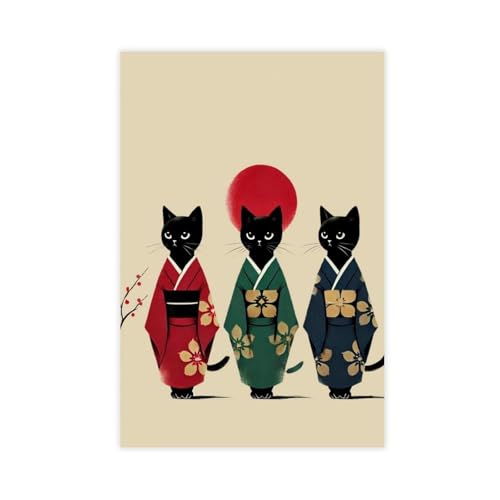 Toile chat en kimono deco murale salon pour habiller un mur vide