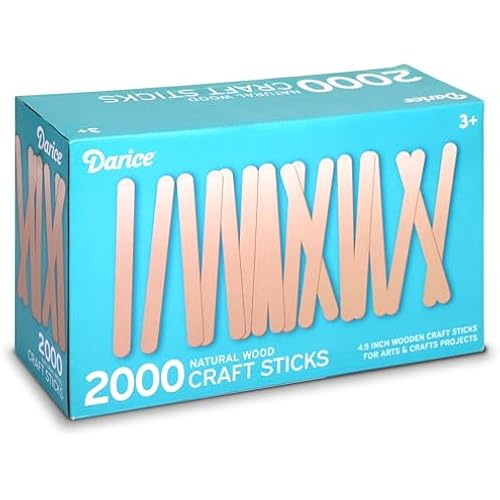 Darice 2000 Pcs Popsicle Stick, 4.5" Natural Wood Craft Sticks Supplies, Ice-Cream Stick Pop, Ages 3+