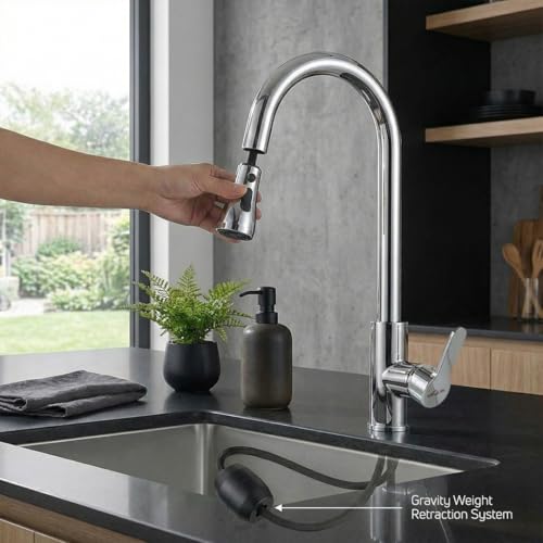 Image of ARQUIN Pull Down Kitchen Faucet 304 SS Kitchen Sink Tap Faucet- Hot and Cold with 360 Swivel Mechanical Docking Deck Mounted Waterfall Kitchen Faucet Dual Spray Modes,Black