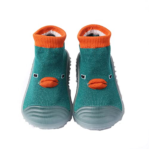 Baby Shoes Boy Girl Infant Sneakers Baby Home Slippers Cartoon Warm House Slippers for Infant Lined (Green, 9.5 Toddler)