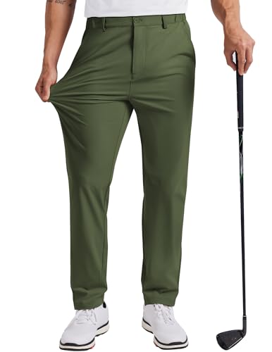 COOFANDY Mens Pants Stretch Work Dress Pants Lightweight Golf Pants Quick Dry Comfy Casual Pants (Army Green 34W30L)