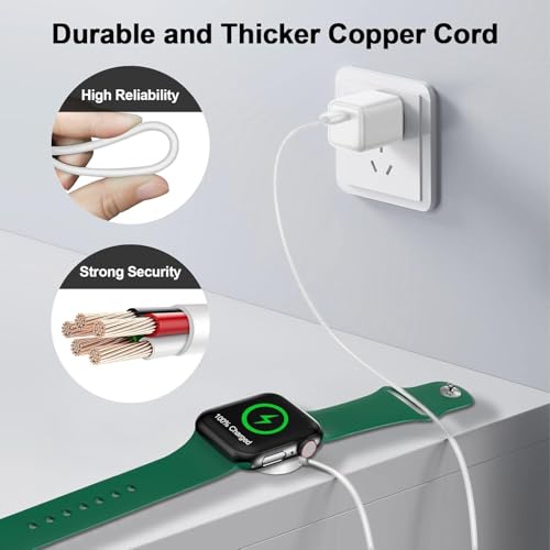 Image of 2026 Upgraded for Apple Watch Charger Magnetic Fast Charging Cable | Dual-Chip Wireless Charger Compatible with Apple Watch Series Ultra /SE /11 /10 /9 /8 /7 /6 /5 /4 /3 /2,White,3.3FT