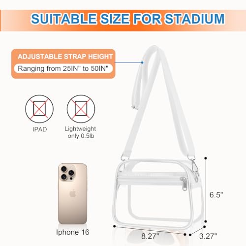 Image of Clear Bag for Stadium Events - Stadium Approved Small Mini Clear Purse, Women's Top-Handle Handbags for Sports Concerts