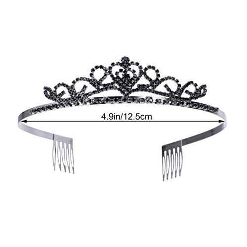 FRCOLOR Rhinestone Crowns and Tiaras with Comb Headband,Princess Tiara Headband Wedding Crown Tiara for Bride Costume Party Hair Accessories (Black) - Image 2