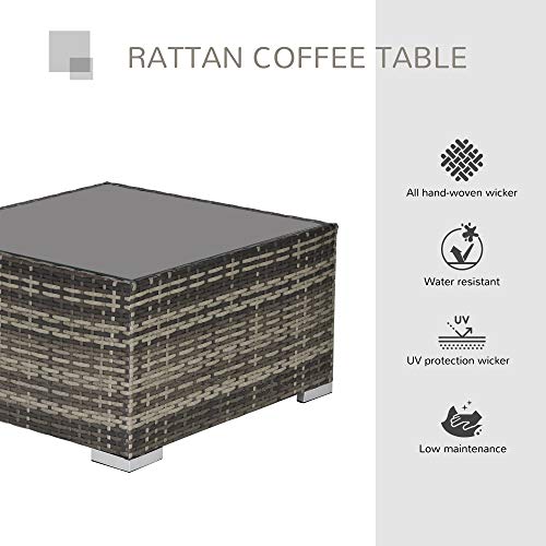 Outsunny Rattan Garden Coffee Table, 65 cm Square Garden Rattan Table with Tempered Glass Top, All-Weather Wicker Bistro Outdoor Furniture for Patio, Balcony, Porch, Deep Grey - Image 4