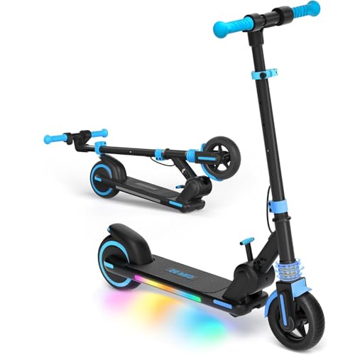 HeyScooter Kids Electric Scooter with 15km Range 6.5 Solid Tires 150W Motor Foldable Aluminium Frame Max 16km/h Adjustable Height 75100cm LED Side Lights Dual Brake System (Blue)