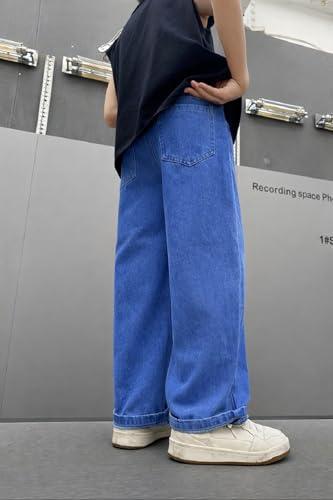 Image of ADBUCKS Children's Loose-Fitting Denim Pants with Buttons, Casual Wide-Leg Style