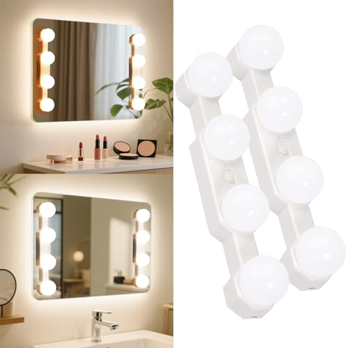 Assemer 2 Pcs Wireless Vanity Makeup Lights for Mirror, Rechargeable LED Light Bar Stick On Bathroom Mirror with 4 Lighting Modes & Dimmable, Cordless Lamp for Vanity Table