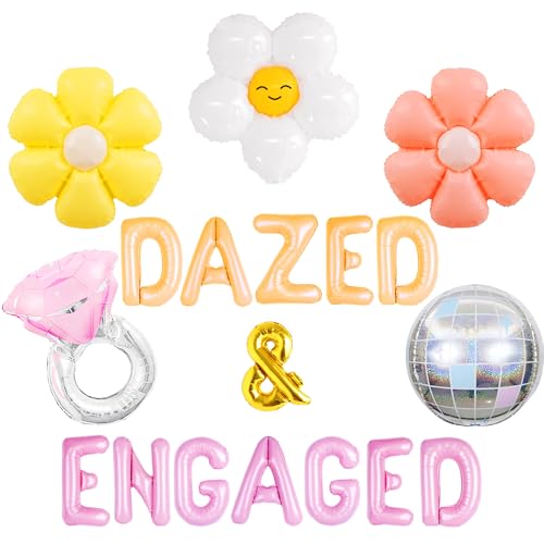 JeVenis Dazed and Engaged Bachelorette Decorations 70s Retro Disco Groovy Bachelorette Party Decoration Daisy Groovy Balloon Bridal Shower Party Backdrop Ring Balloon