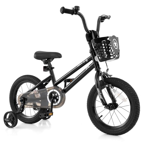 Image of BABY JOY Starry Kids Bike, 12 14 16 18 Inch Bicycle with Training Wheels, Storage Basket, Adjustable Handlebar & Seat, Handbrake & Coaster Brake, Girls Boys Bike