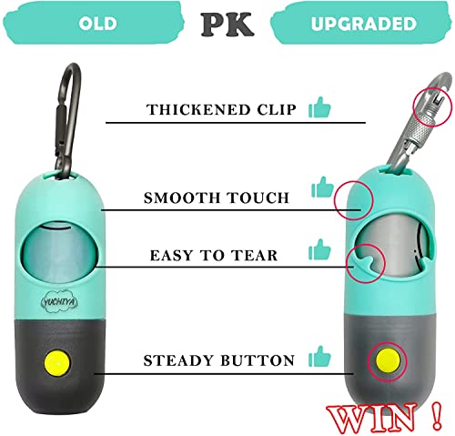 Image of Dog Poop Bags Holder with LED Flashlight Doggie Poo Bag Dispenser for Leash Hands-free Pet Waste Bags Pouch with Rechargable Battery and USB cable (1 Holder 195 Bags, Mint Green)