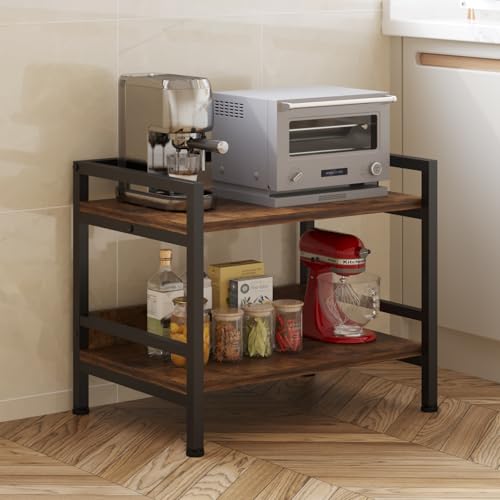 Image of HOME CUBE 2-Tier Metal Storage Shelf with Wooden Shelves, Kitchen Countertop Organizer Rack, Microwave Stand, Standing Shelf Units, Multipurpose Storage Rack for Living Room, Office, Garage, Shops