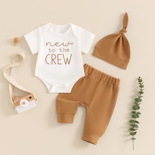 Twopumpkin Newborn Baby Boy Girl Clothes Outfits Short Sleeve Romper Bodysuit Cotton Pants and Hat Coming Home Outfit2
