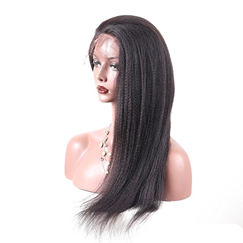 Coarse Yaki Straight Mongolian Virgin Human Hair Lace Front Wig 13"X6" Long Free Part Lace Wig with Baby Hair (18inch)