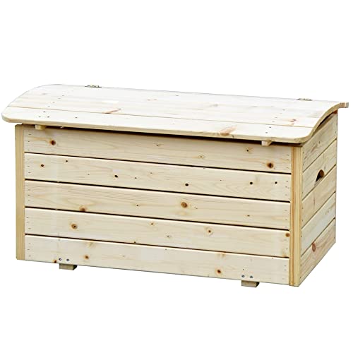 TIMBELA Holzkiste Mit Deckel - Holz Spielzeugkiste Mit Deckel - Aufbewahrungsbox Garten 80 x 50 x H47 cm – Spielzeug Truhe mit Deckel für Innen und Außen Verwendbar M034-1