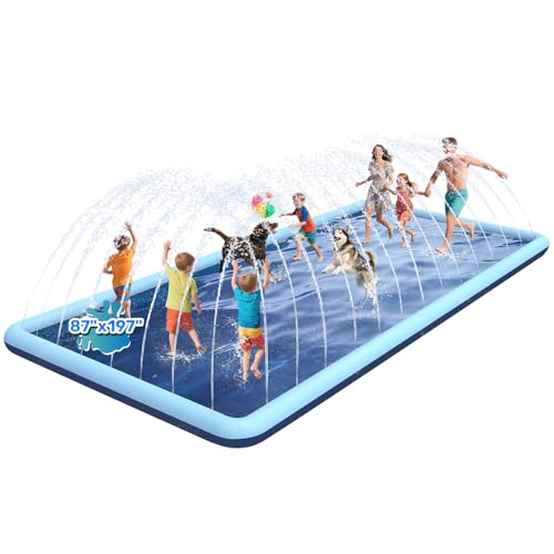 Image of 197 x 87 in Giant Rectangle Splash Pad for Dogs & Kids, Oversized Non-Slip Sprinkler Pool, Shallow Water Play Mat for Family Parties, Backyard Summer Water Toys, Teal