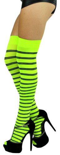 Image of ToBeInStyle Women's Opaque Hosiery Thin Striped Thigh High Long Stocking