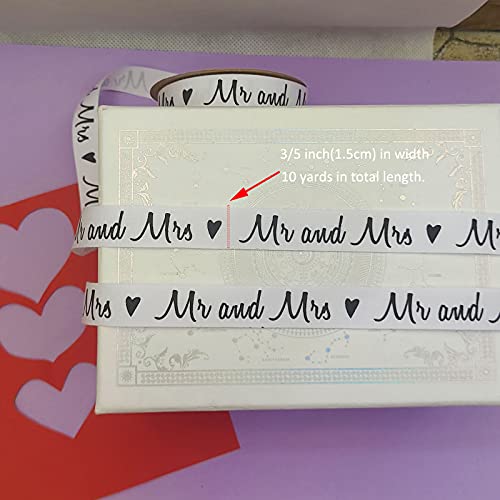 1Roll Love Grosgrain Ribbon For Diy Crafts,1.5Cm Wide Printed Mr And Mrs White Grosgrain Ribbon Valentine's Day Ribbon For Wedding Birthday Valentine's Day Decor Holiday Festival Season Gifts Wrapping #TOP1