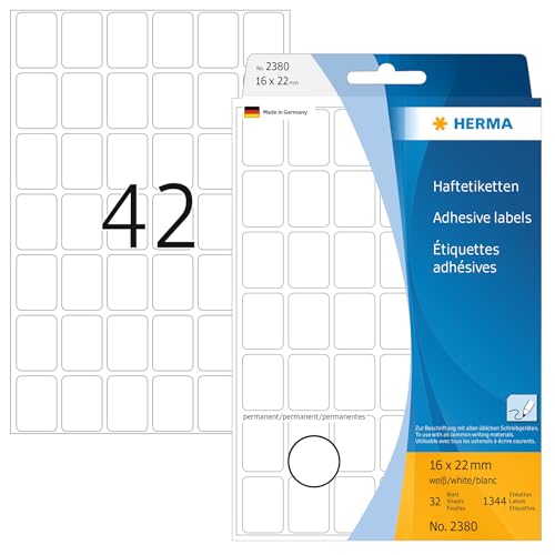 Produktbild HERMA Etiketten 2380 weiß 22,0 x 16,0 mm, 32 Blatt
