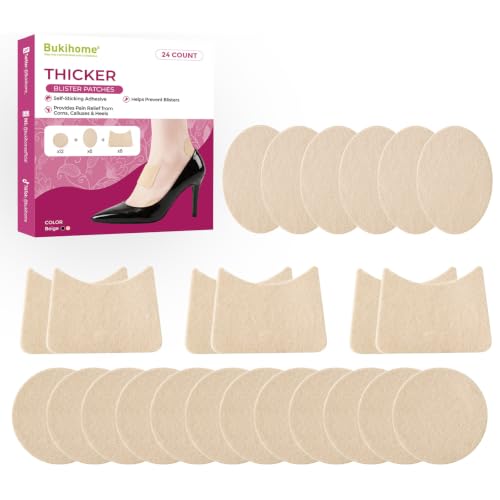 Bukihome Moleskin for Feet, 24 PCS with 3 Shapes for Shoes Rubbing, Beige