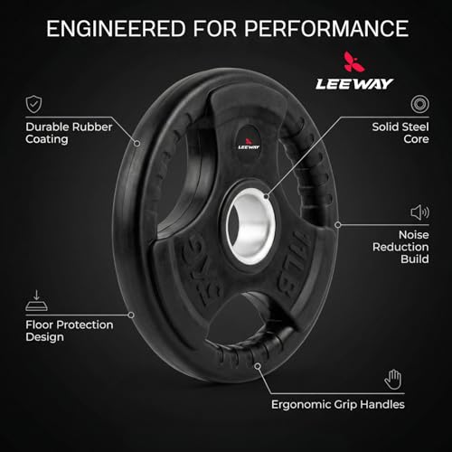 Image of LEEWAY Olympic Weight Plates (15 kg x 2) | 50mm Dia | Rubber Coated Metal Integrated Gym Plates for Barbell | Spare Weightlifting Plates for Home & Commercial Gym Use, Black (15kg Pair (15X2))