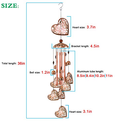 Ymxbl Outdoor Heart Wind Chimes Decoration, Gift For Mom, Heart Wind Bell, Hearts Windchimes With 4 Tubes & 6 Bells, Heart Wind Catcher, Aluminum Chime, Home Decor Mobile Windchime, Garden Wind Chimes #TOP2