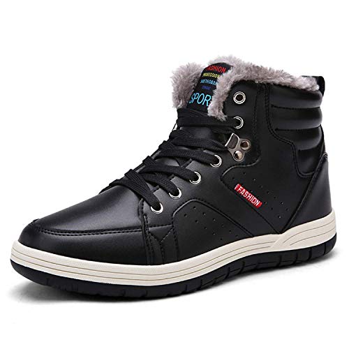 CERYTHRINA Men's Leather Snow Boots Waterproof Fur Lined Lace Up Ankle Sneakers High Top Winter Shoes
