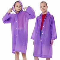 Rain Ponchos Raincoats for Kids, Reusable Boys Girls Rain Jackets Emergency with Hood for Family Disney Travel Outdoor (Purple)