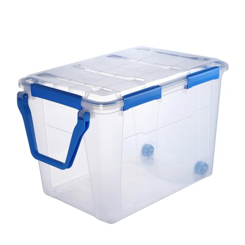 Kreher® Wasserdichte Aufbewahrungsbox Rollbox Transportbox (IP67) mit Deckel und Rollen. Aus robustem Kunststoff mit praktischen Transportgriff. 100 Liter...