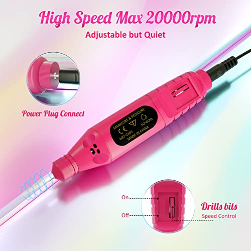 Electric Nail Drill Portable Flawless Salon Nails Kit, Electronic Nail File And Full Manicure And Pedicure Tool, Gifts For Women (Rose Red) #TOP1