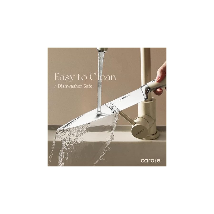 CAROTE-6PCS-Knife-Set-for-Kitchen-with-Block-Stainless-Steel-Blade-for-Precise-Cutting-Razor-SharpEssential-Knife-SetWhite CAROTE 6PCS Knife Set for Kitchen with Block, Stainless Steel Blade for Precise Cutting, Razor-Sharp,Essential Knife Set,White