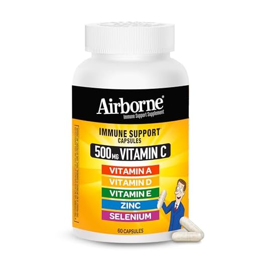 Airborne Vitamin C 500mg Capsules With Zinc & Selenium, Immune Support Supplement For Adults with Powerful Antioxidants Vitamins A C & E + Vitamin D - 60ct Bottle (30 Servings)