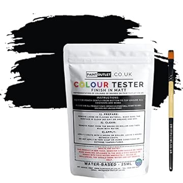 HQC Paint Wall and Ceilings Matt | Sample Colour Tester Pot with Brush | Quick Drying Quality Interior Paint | Contemporary Finish | Black Colour 25ml